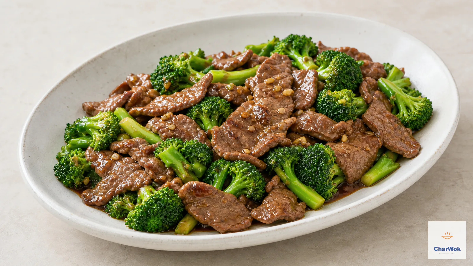 Beef and broccoli in glossy brown sauce