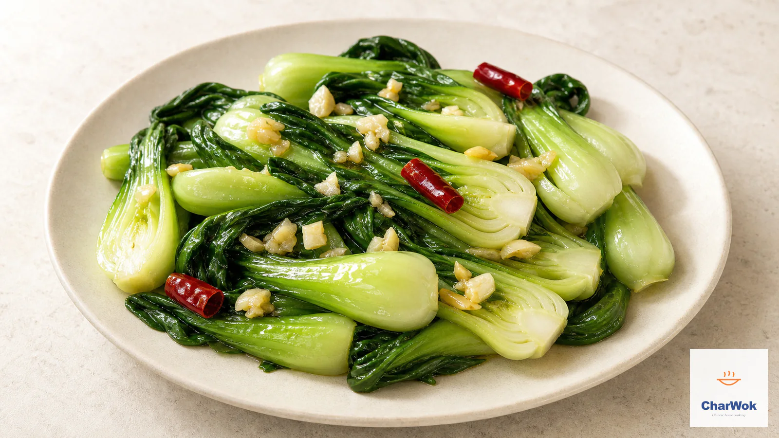 Bright garlic bok choy stir-fry with dried chili