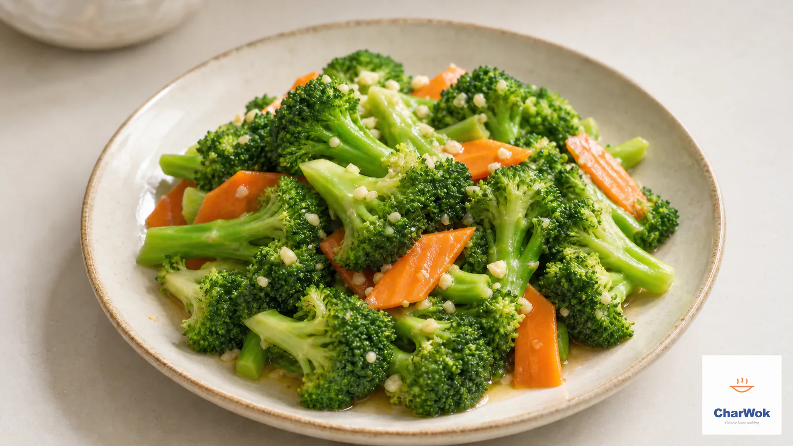 Garlic-sauce broccoli with carrot and coarse garlic