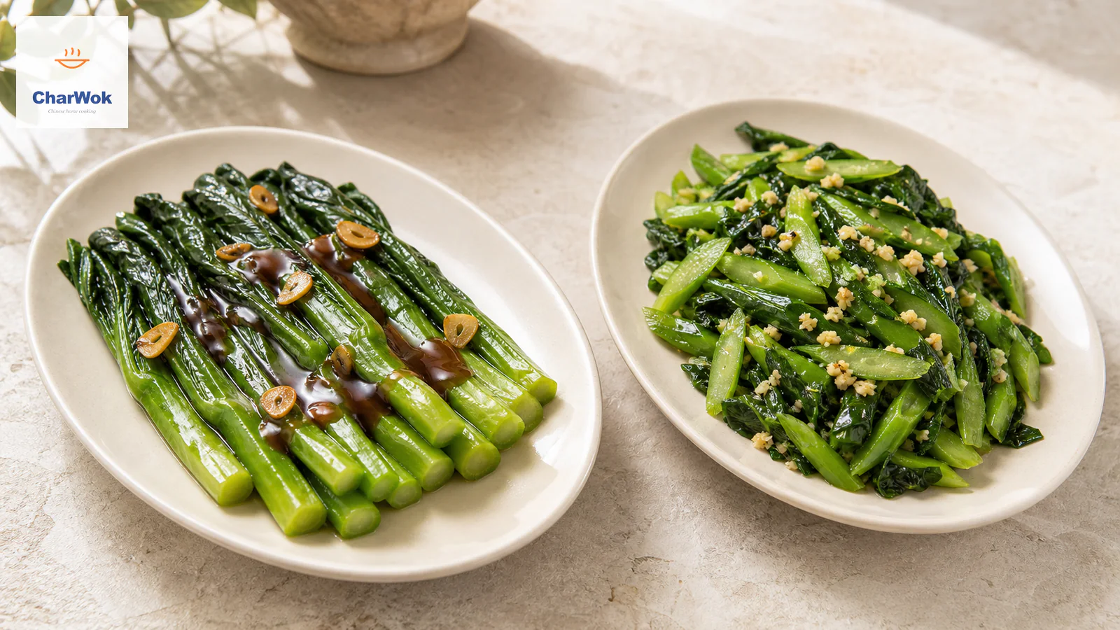 Chinese broccoli with oyster sauce and ginger-garlic stir-fry