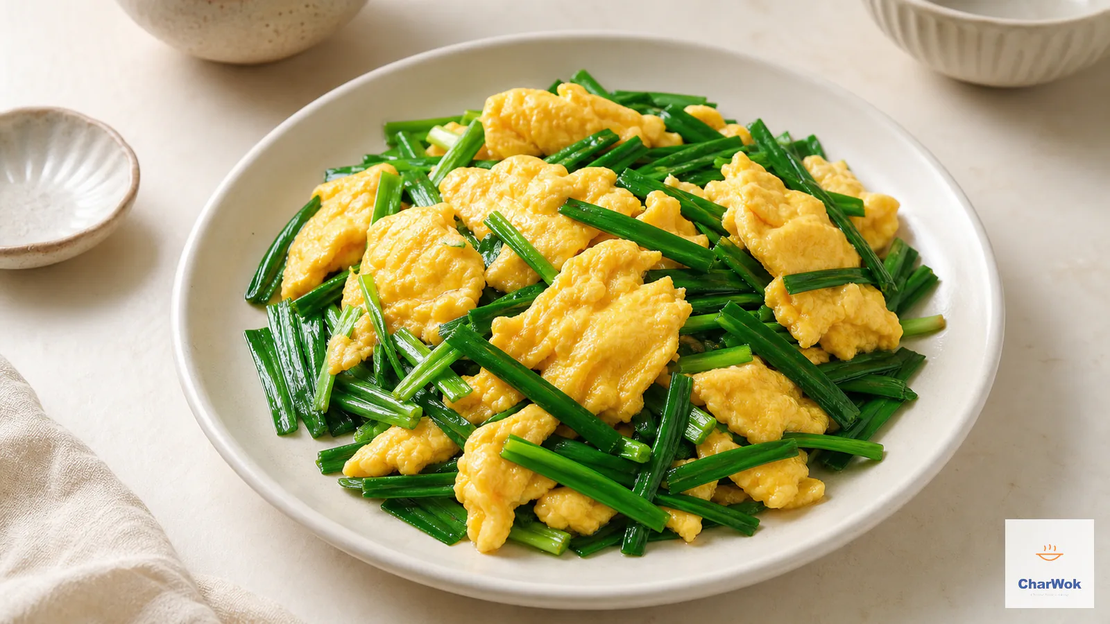 Tender Chinese garlic chive and egg stir-fry