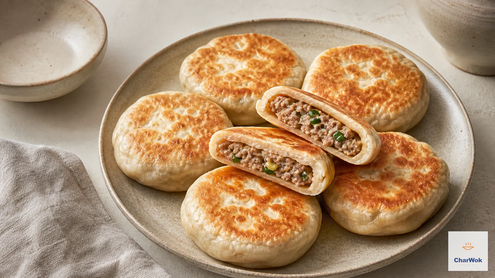 Golden Chinese meat pies with juicy pork-and-scallion filling