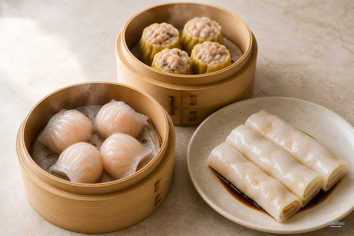 Har gow, siu mai and Cantonese rice noodle rolls