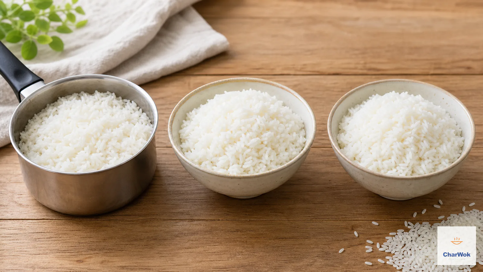 Fluffy jasmine rice cooked three ways on the stovetop