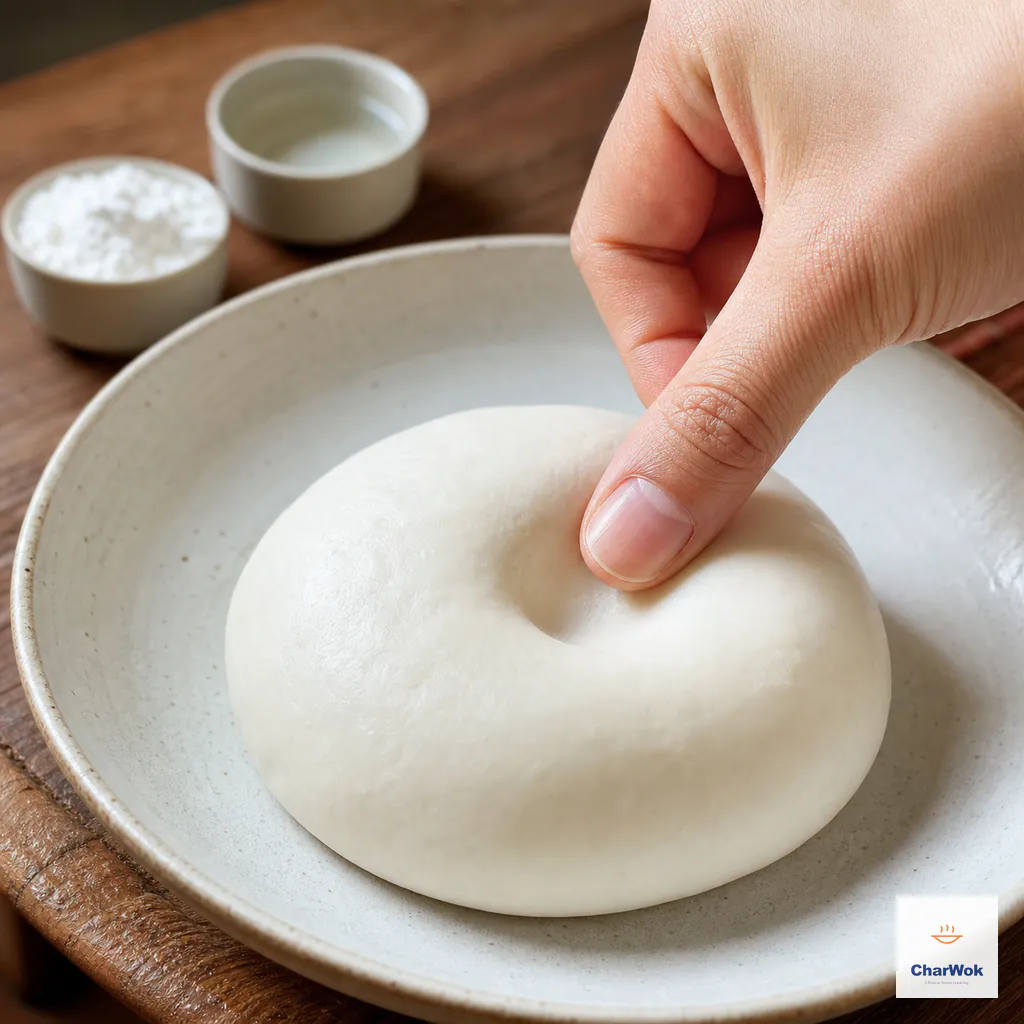 A clean thumb presses a shallow rounded dent into smooth glutinous-rice dough that neither cracks, slumps nor sticks