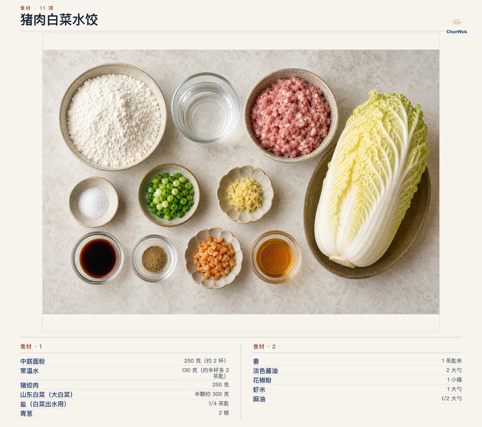猪肉白菜水饺完整食材俯拍平铺图