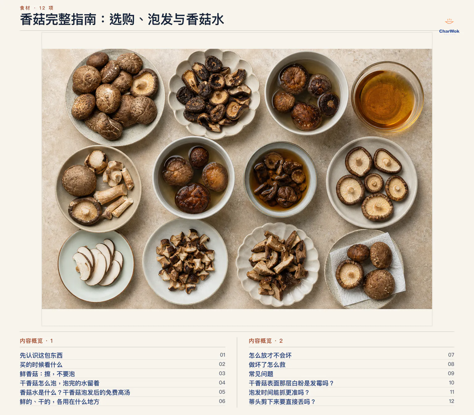 香菇完整指南:选购、泡发与香菇水文章内容概览
