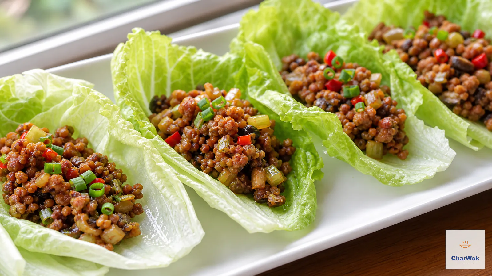 Sichuan pork, shiitake and celery filling in crisp lettuce cups